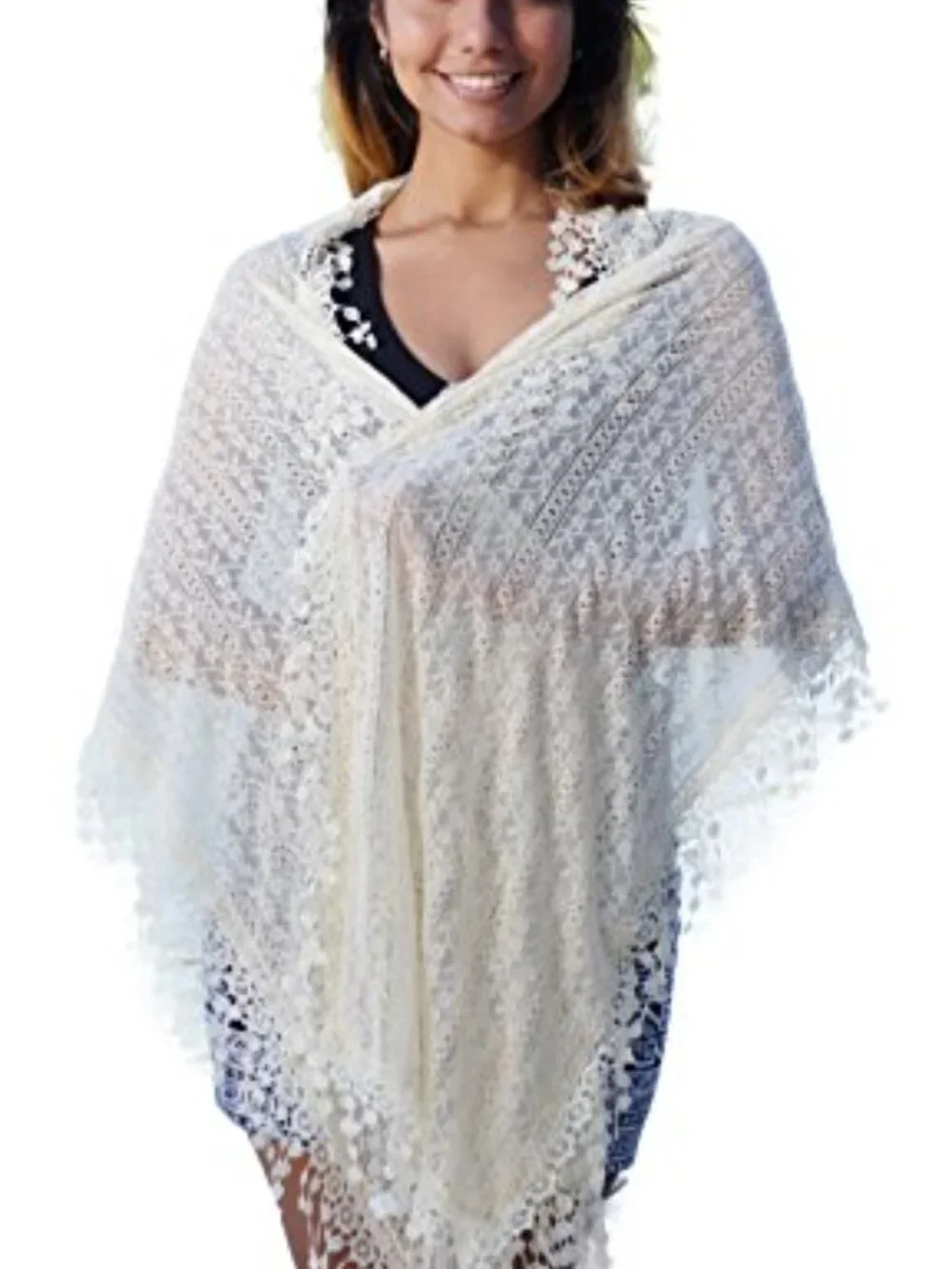 Lightweight Floral Lace Fringe Scarf Bridal Shawl Wrap for Women